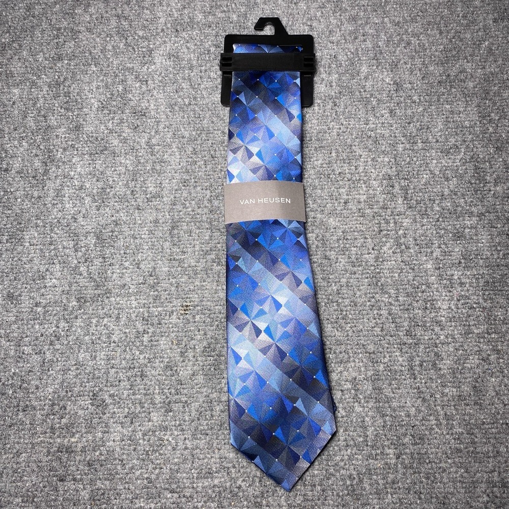 Van Heusen Tie Mens One Size Blue Navy Geometric Diamond Pattern 6V993117